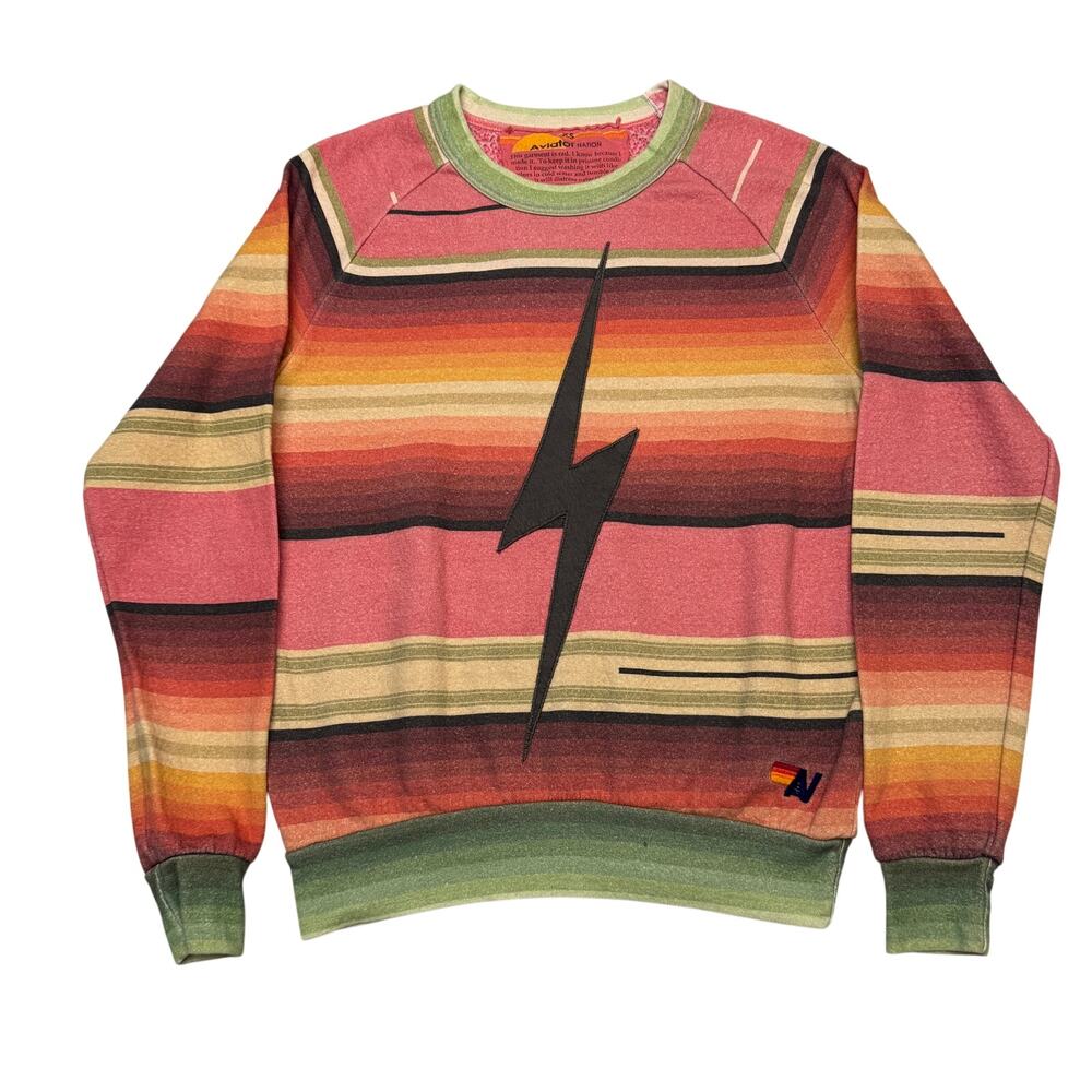 Aviator Nation Serape Bolt Stitch Crew Sweatshirt Women's XS Retro Rare - Picture 1 of 10